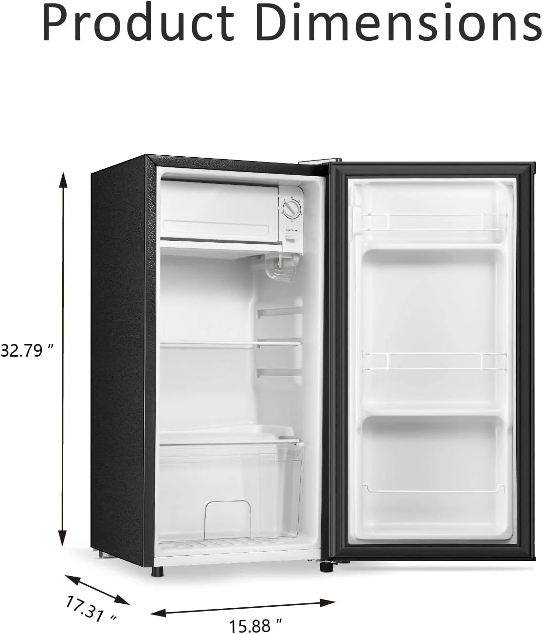 Seaoola Mini Fridge with Freezer, Single Door 4.4 Cu.Ft, Compact Mini Refrigerator, LED Light, Adjustable Thermostat, Removable Glass Shelves, Small Refrigerator for Dorm/Office/Bedroom(Black)