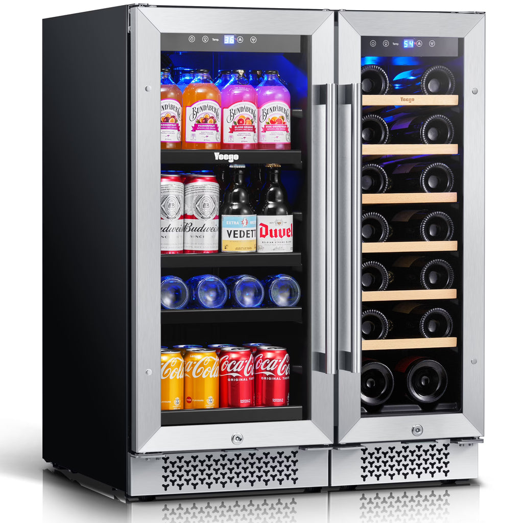 Yeego 30" Wine and Beverage Refrigerator,Two 15" Wine and Beverage Cooler Under Counter or Freestanding, Hold 33 Bottles and 80 Cans(Two Pack)