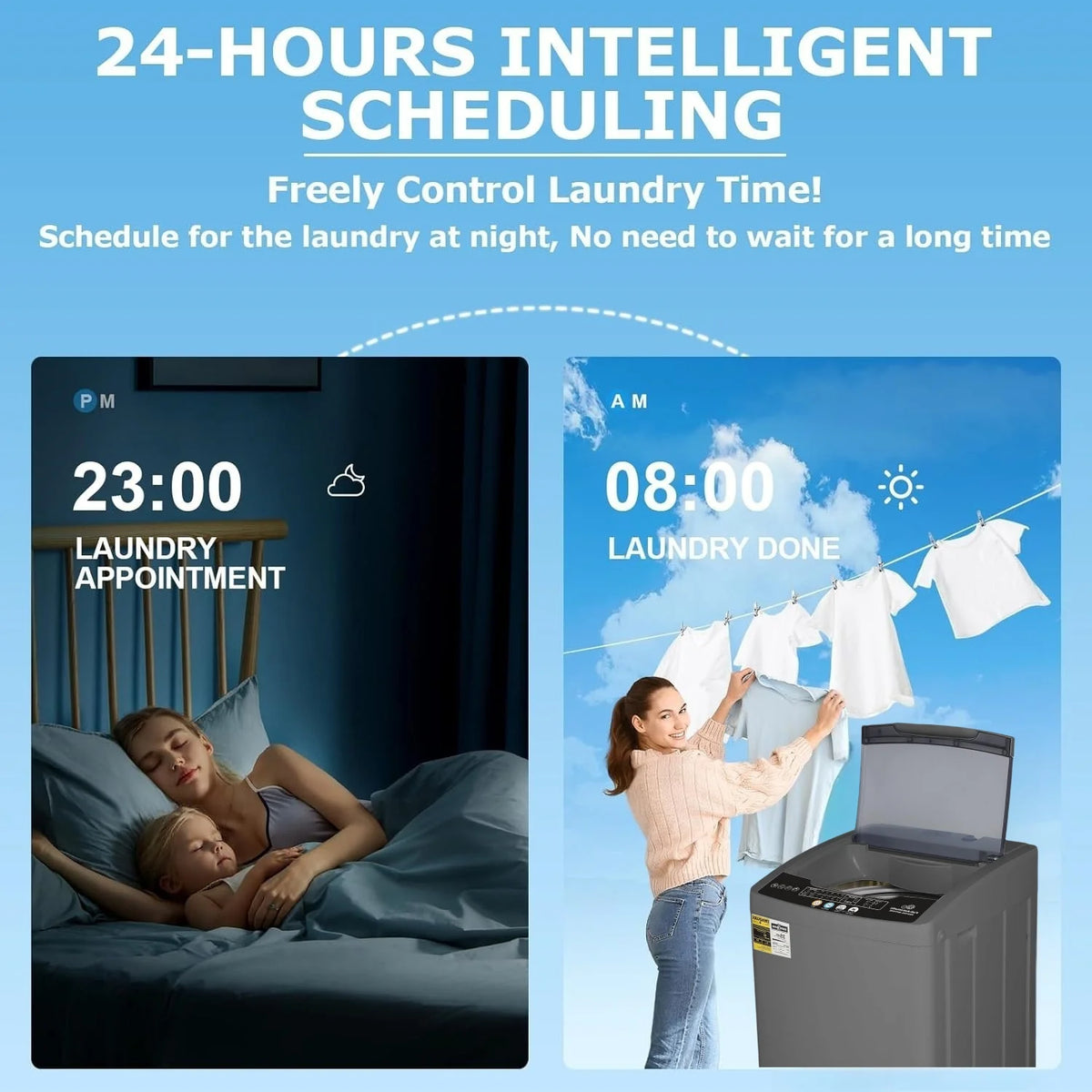 Veeboto Portable Washing Machine, 18.7Lbs Capacity Portable Washer with Drain Pump, 10 Wash Programs/8 Water Levels/LED Display, Full-Automatic Compact Laundry Washer for Apartment, Dorm, Home