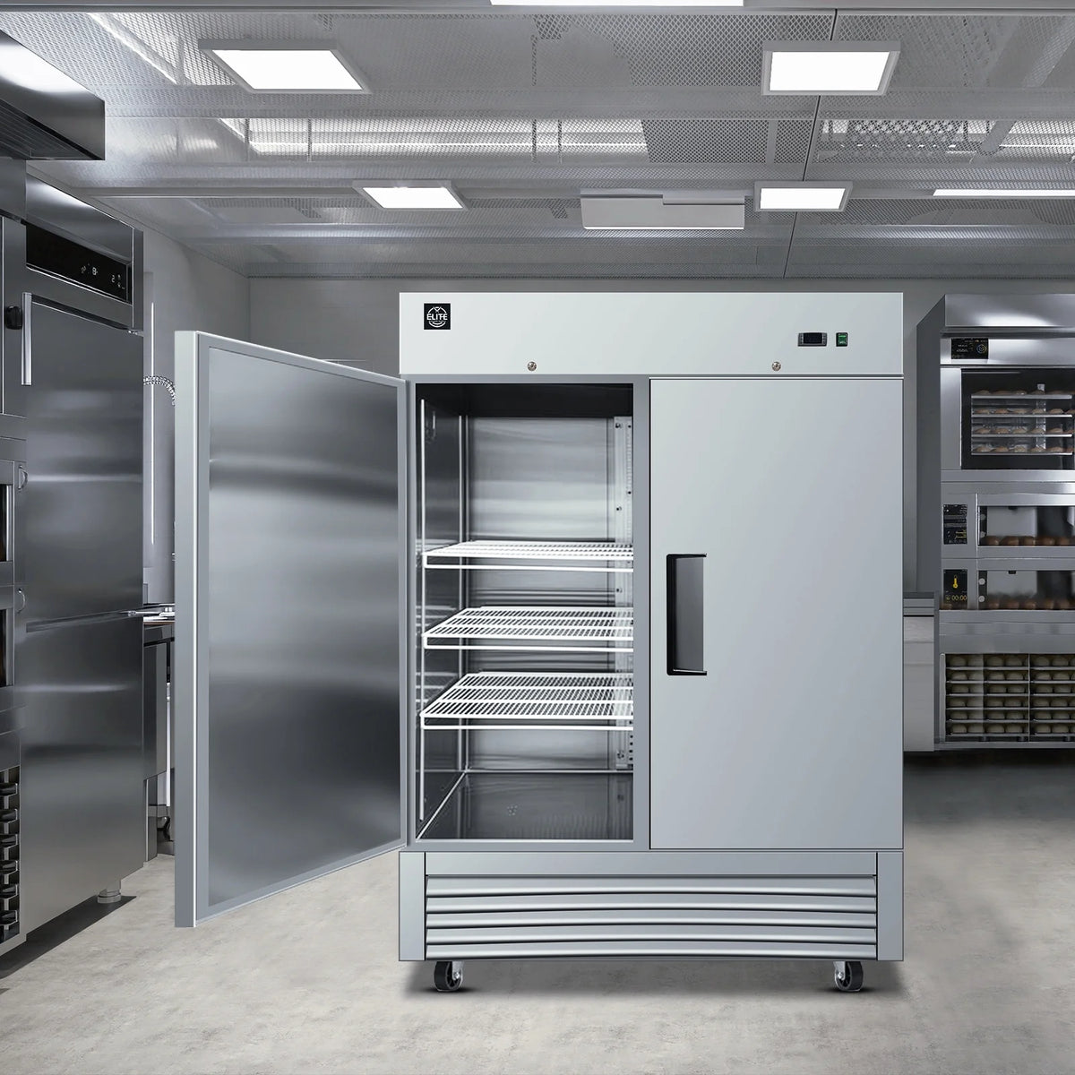 NSF 55 in. 2-Door Reach In Commercial Freezer 47 Cu.Ft. Stainless Steel Freezer Solid Door C55F