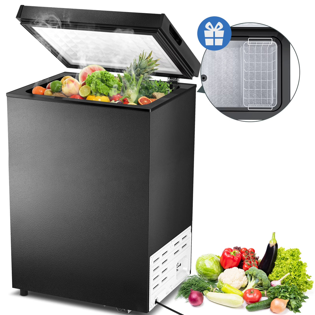 AUSEO Compact Freezer 3.5 cu ft Environmental Chest Freezer, Mini Freezer with 7 Gear Adjustable Temperature, Removable Storage Basket, Energy Saving, White