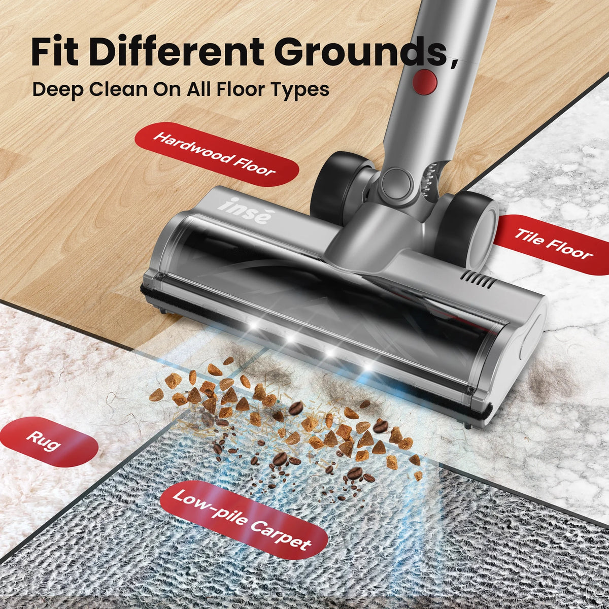 INSE Lightweight Cordless Vacuum with 30Kpa Powerful Suction & 60 Mins Runtime, Stick Vacuum  for Carpet, Tile, Pet Hair, Hardwood Floors