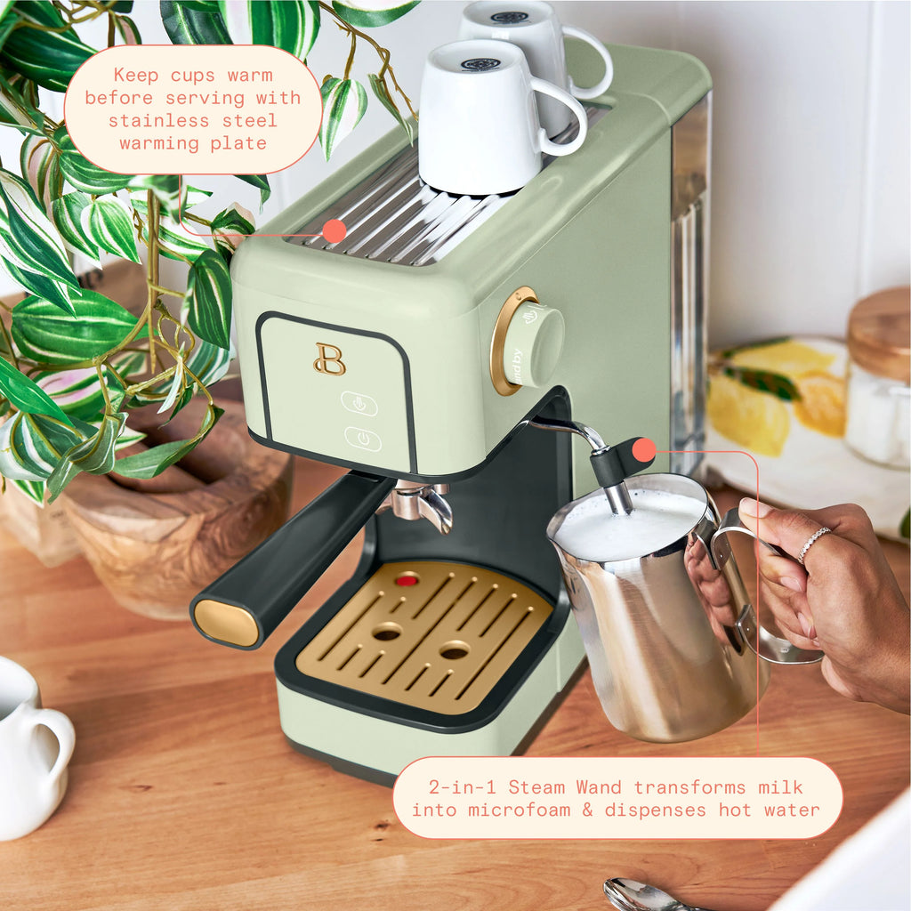 Beautiful Slim Espresso Machine with 20-Bar Pressure, Black Sesame by Drew Barrymore