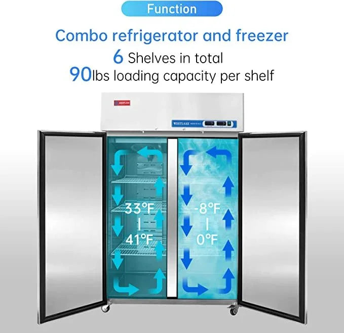 Westlake Commercial Reach In Upright Freezer WK-48F Double Solid Door Stainless Steel 36 Cu. Ft