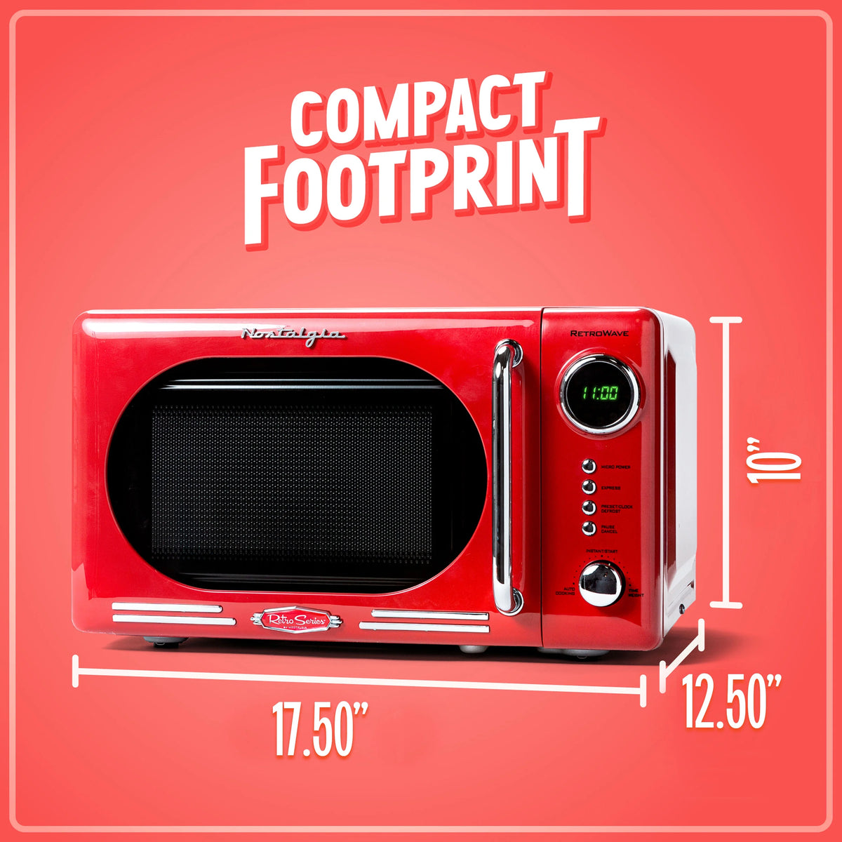 Nostalgia Retro Compact Countertop Microwave Oven - 0.7 Cu. Ft. - 700-Watts with LED Digital Display - Child Lock - Easy Clean Interior - Orange