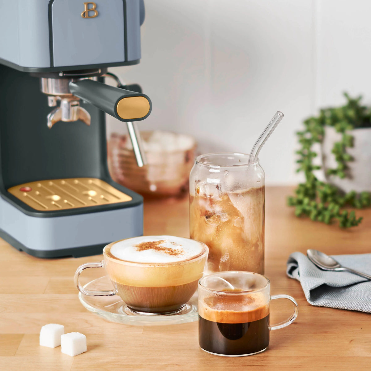 Beautiful Slim Espresso Machine with 20-Bar Pressure, Black Sesame by Drew Barrymore