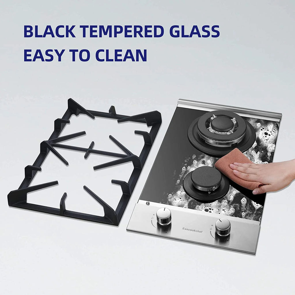 Gas Cooktop 12 inch Eascookchef Bulit-in Gas Stove Top 2 Burners NG/LPG Convertible Dual Burners