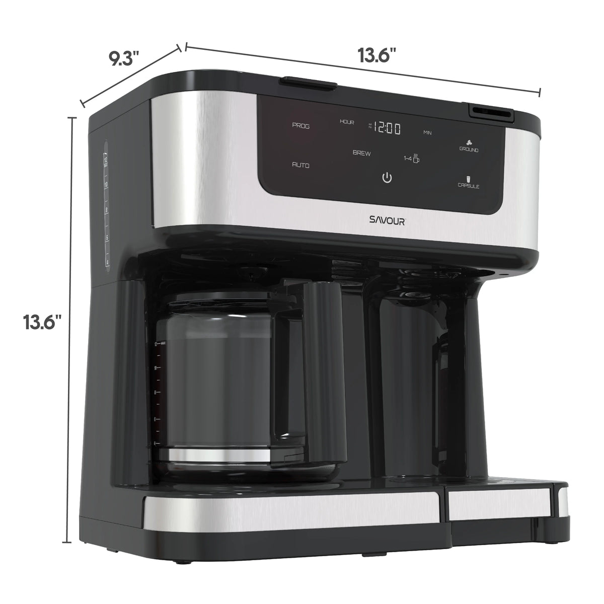 Savour Dual Coffee Maker, 12-Cup and K-Cup Single Serve Coffee Machine, Black