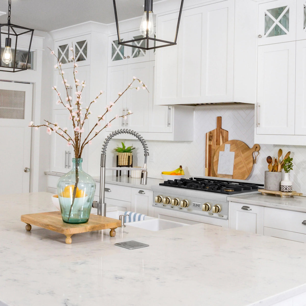 48" ZLINE Autograph Edition DuraSnow Stainless Steel Range Hood with White Matte Shell and Champagne Bronze Handle