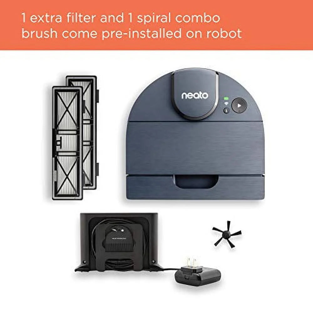 Neato D8 Intelligent Robot Vacuum Cleaner LaserSmart Nav, Smart Mapping, No-Go Zones, WiFi Connected, 100-min runtime, Powerful Suction, Turbo Clean, Edges, Corners & Pet Hair, XXL Dustbin, Alexa