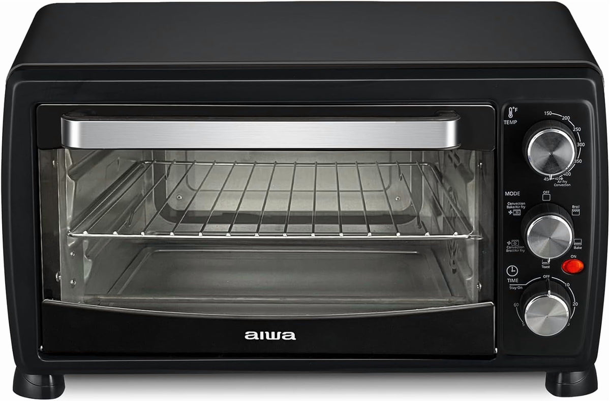 Aiwa Convection Toaster Oven, Countertop Oven with Bake, Toast, & Broil Functions, 1400W, Black