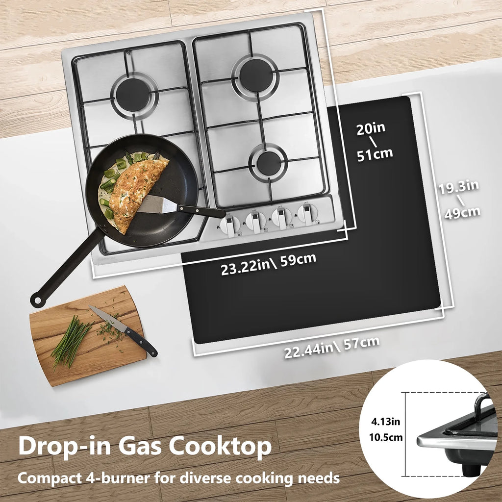 Graceall 24in Gas Stove Cooktop, Drop-in 24inch Gas Stove Top 4 Burners, NG/LPG Convertible Neutral Gas Propane Cooktop Gas Hob with Thermocouple Protection