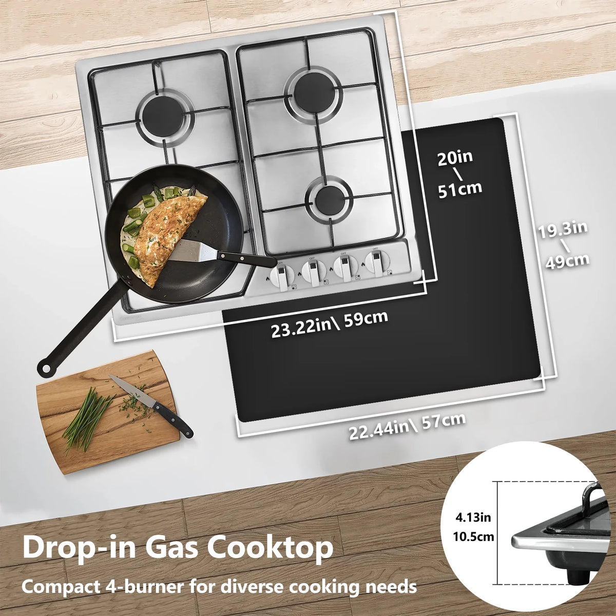 Graceall 24in Gas Stove Cooktop, Drop-in 24inch Gas Stove Top 4 Burners, NG/LPG Convertible Neutral Gas Propane Cooktop Gas Hob with Thermocouple Protection