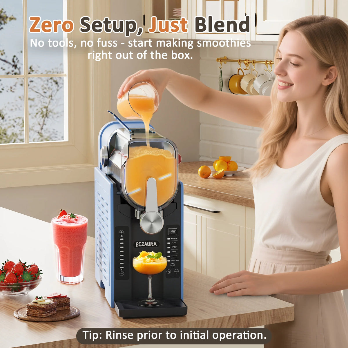 BIZAURA Slushie Machine, Slushy Machine for Home No Ice Need, Professional Frozen Drink Maker, 6 Presets for Milkshakes, Frapp��s, Slush, Ice Cream