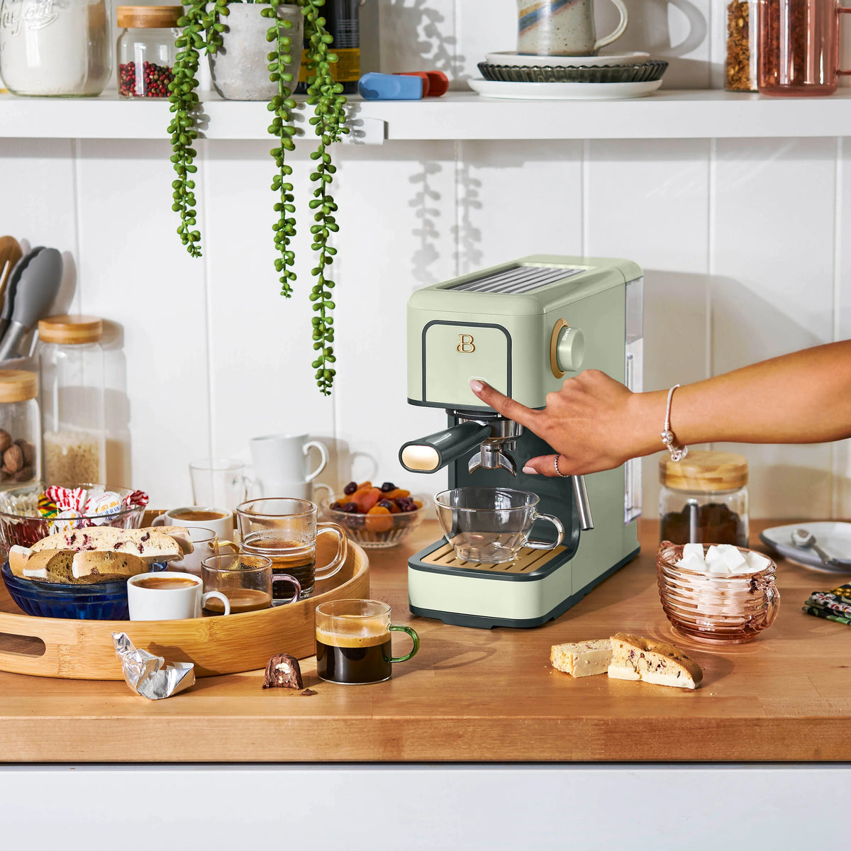 Beautiful Slim Espresso Machine with 20-Bar Pressure, Black Sesame by Drew Barrymore
