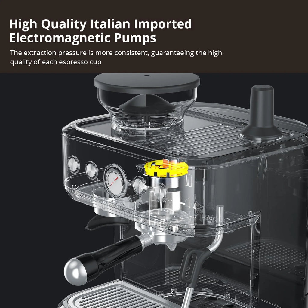 Espresso Machine with Built-in Grinder,Italian ULKA 15 Bar Espresso Machine - 85oz Water Tank, Dual PID Control, Milk Frother & Auto-Cleaning for Perfect Lattes and Cappuccinos