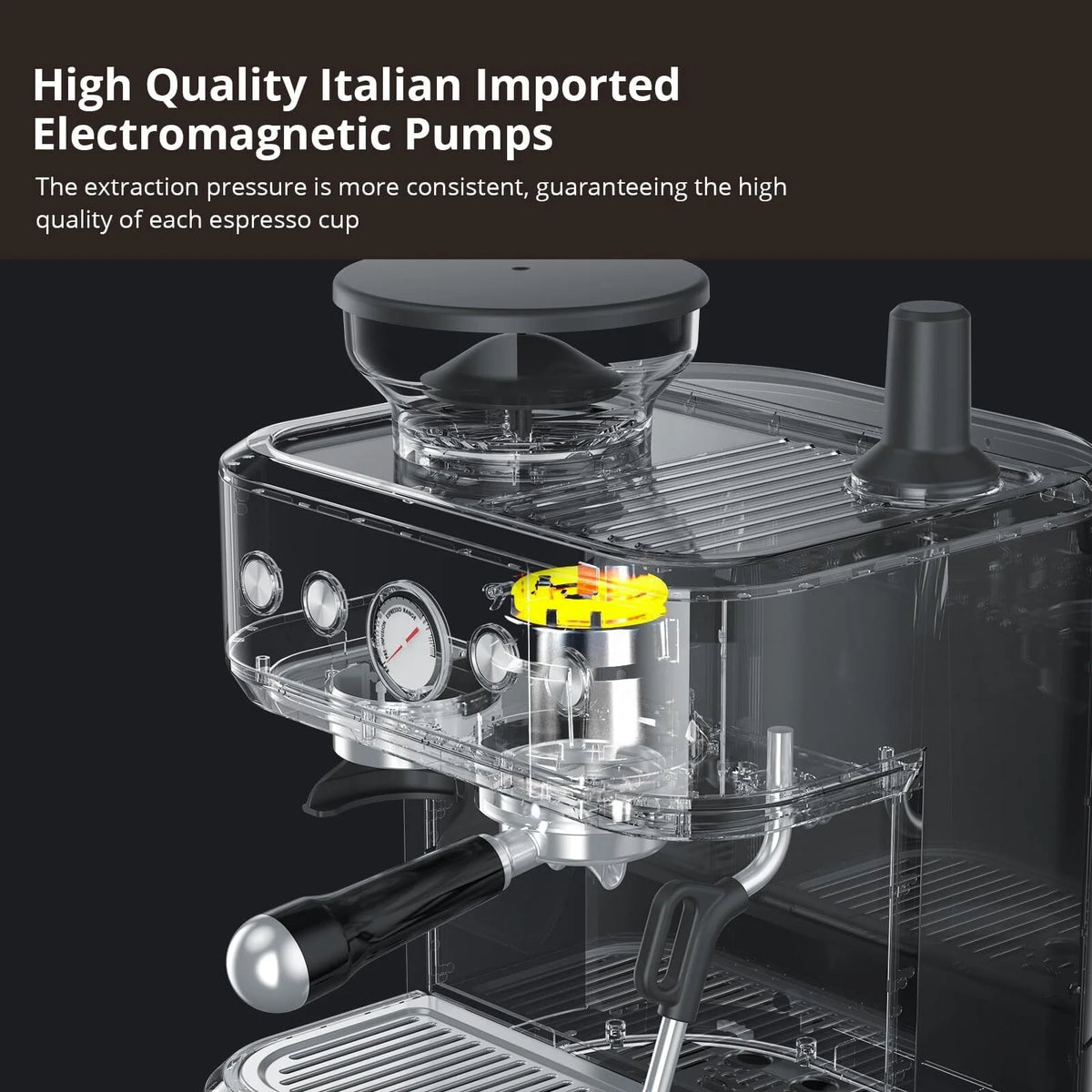Espresso Machine with Built-in Grinder,Italian ULKA 15 Bar Espresso Machine - 85oz Water Tank, Dual PID Control, Milk Frother & Auto-Cleaning for Perfect Lattes and Cappuccinos