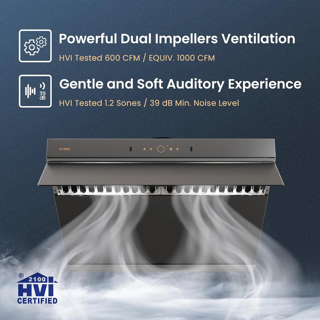 FOTILE Slant Vent Series 30" 1000 CFM Under Cabinet or Wall Mount Range Hood with 2 LED lights, Motion and Touch Activation in Onyx Black Tempered Glass