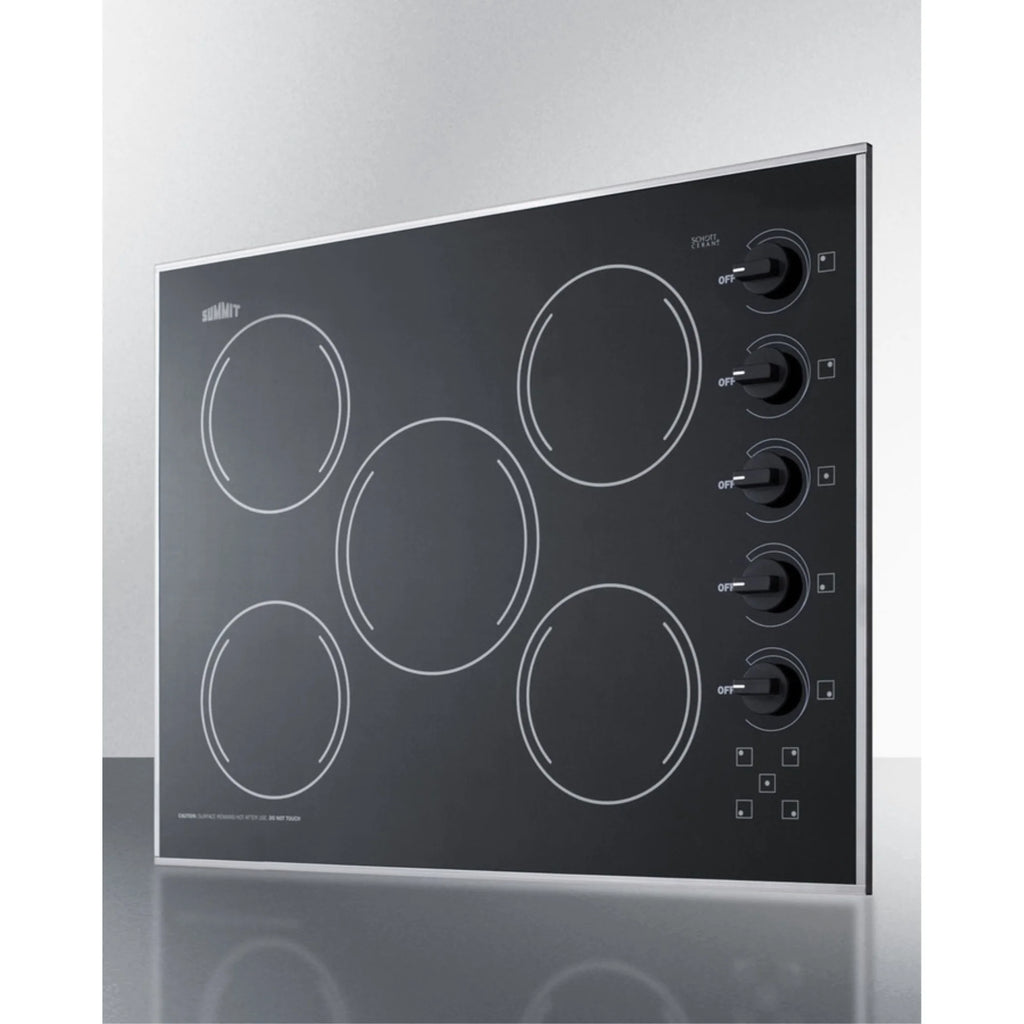 27" wide 5-burner radiant cooktop made in the USA in smooth black ceramic glass finish