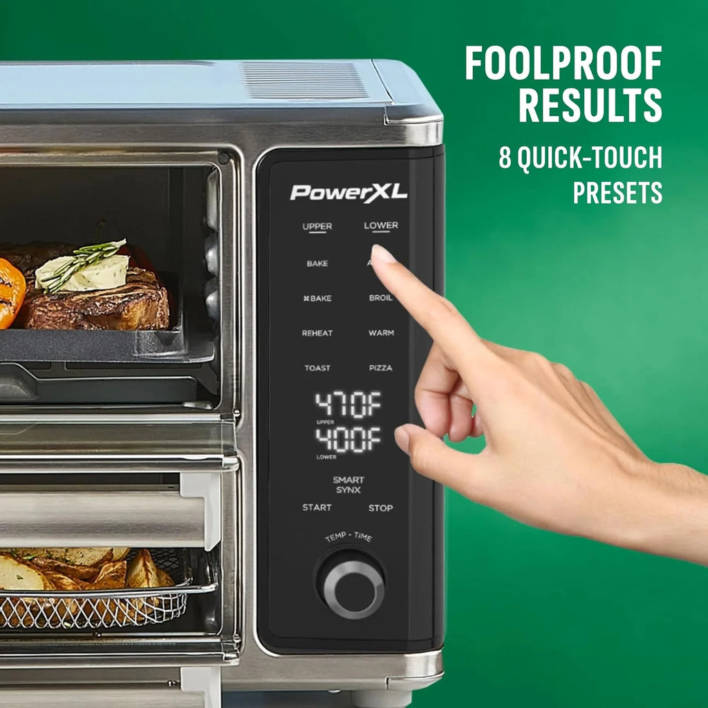 PowerXL SmartSynx Dual Door Oven, 8 Quick-Touch Cooking Presets including Air Fry, Toast, Bake, Broil, Reheat and More Cook 2 Different Foods at the Same Time, Large Capacity & Adjustable Temperature