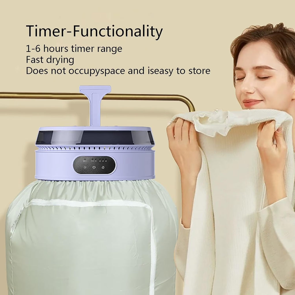 (White)Portable Clothes Dryer, Heated Drying Rack with Timer, Foldable Dry Cleaning Machine for Laundry Travel Camping Apartment Hotel Dormitory RV