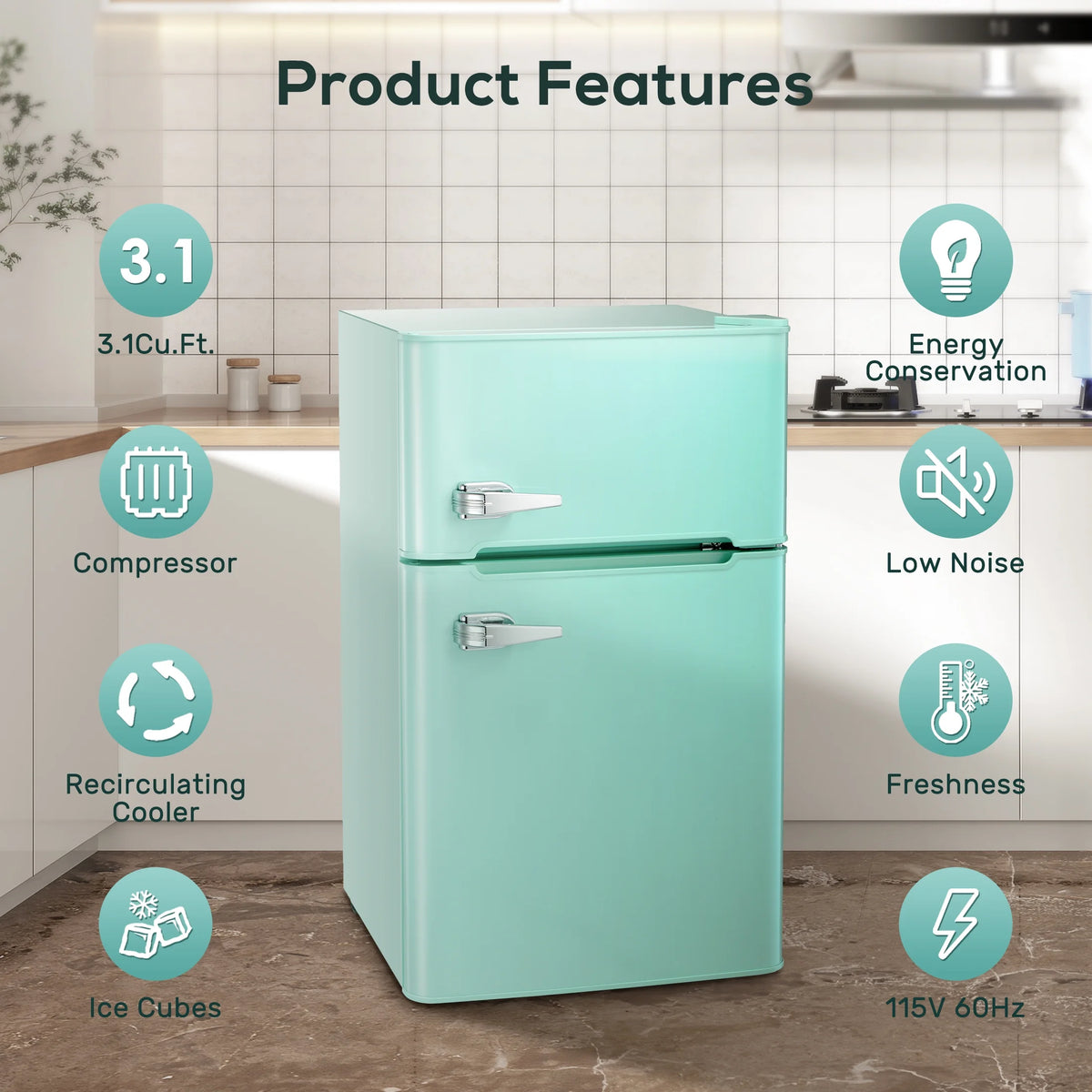 Auseo 3.1 Cu.Ft Mini Fridge 2 Door, Small Fridge 115 Volt/60 Hz, Low Noise Mini Refrigerator with Adjustable Temperature, Removable Shelves, Suitable for Home/Kitchen/Office/Dorm/Apt-Black