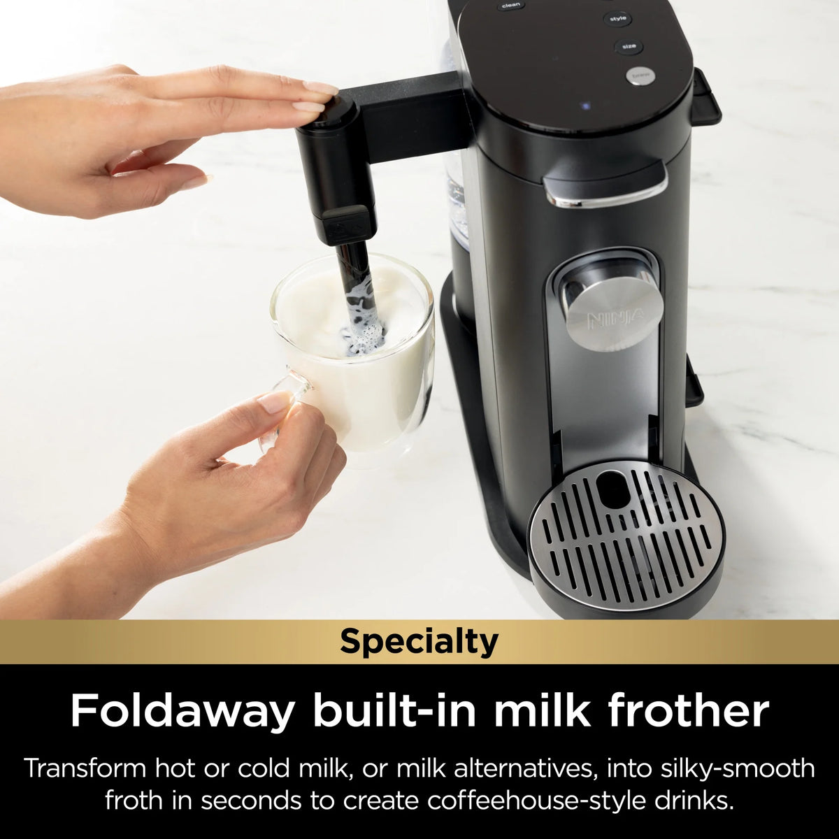 Ninja Pods & Grounds Specialty Single-Serve Coffee Maker with Integrated Milk Frother, Black, PB051
