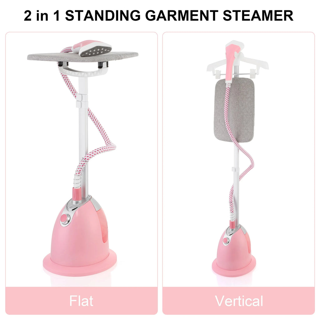 BEAMNOVA Standing Garment Steamer for Clothes, Professional for Home and Business Use Full-Size Clothing Steamer with Hanger & Ironing Board, Pink