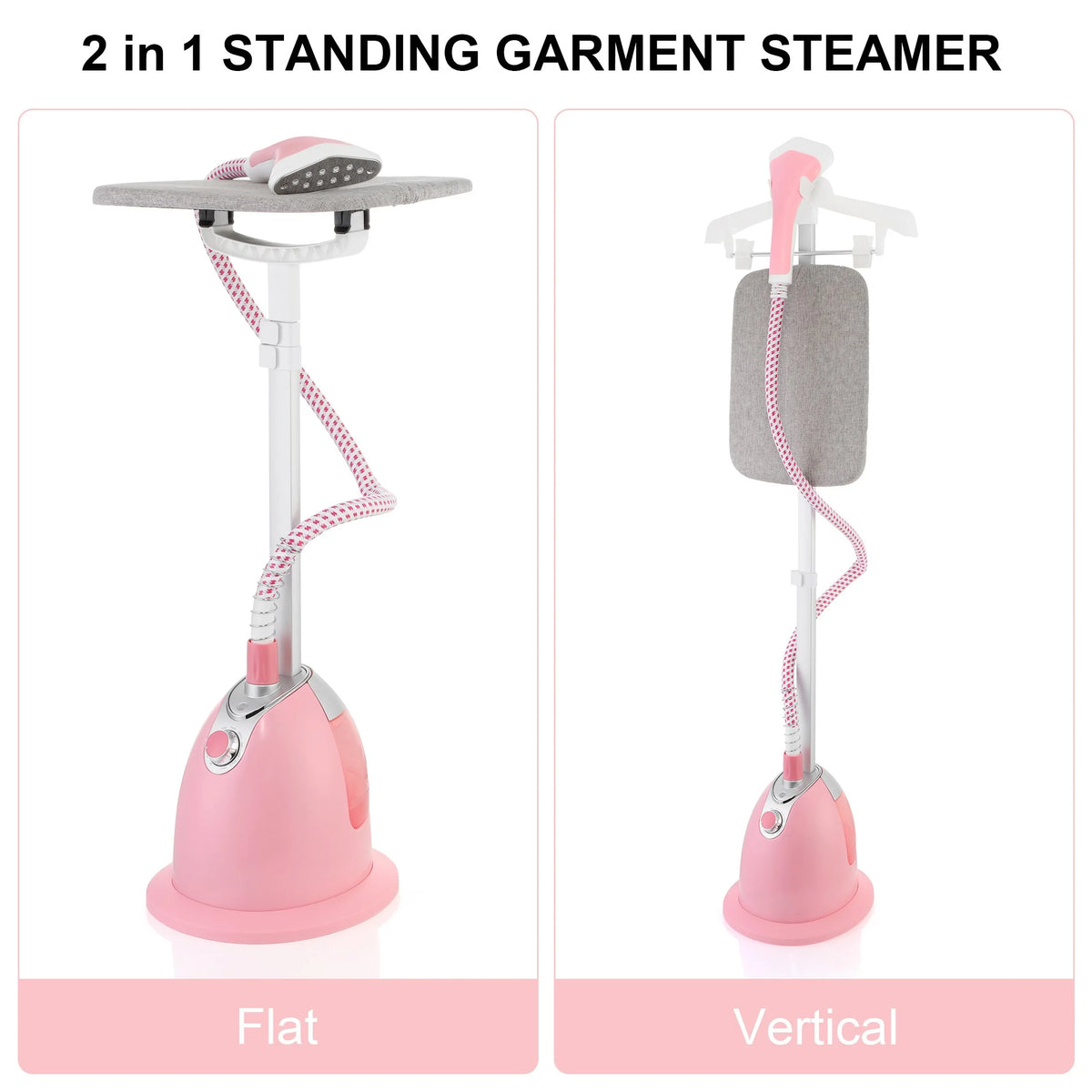 BEAMNOVA Standing Garment Steamer for Clothes, Professional for Home and Business Use Full-Size Clothing Steamer with Hanger & Ironing Board, Pink