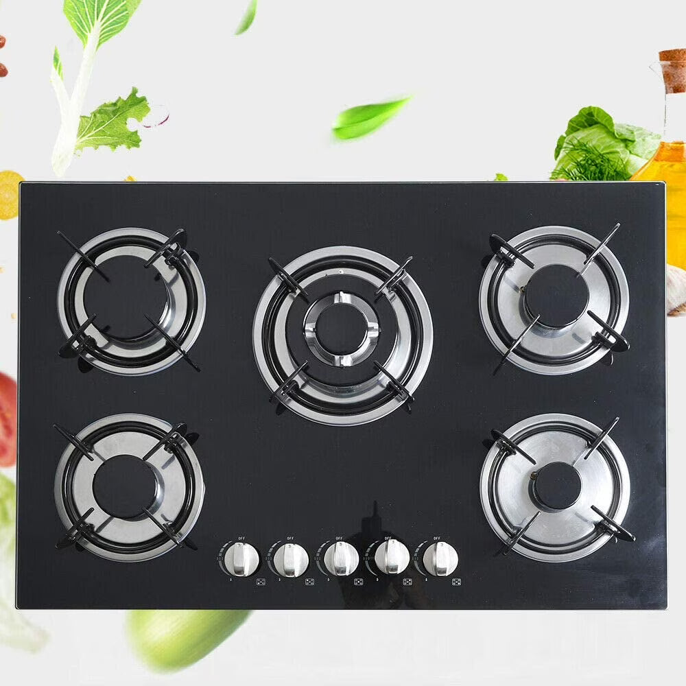 30"Gas Cooktop 5 Burners Gas Stove Cooktop NG Gas Stove Black for Kitchen