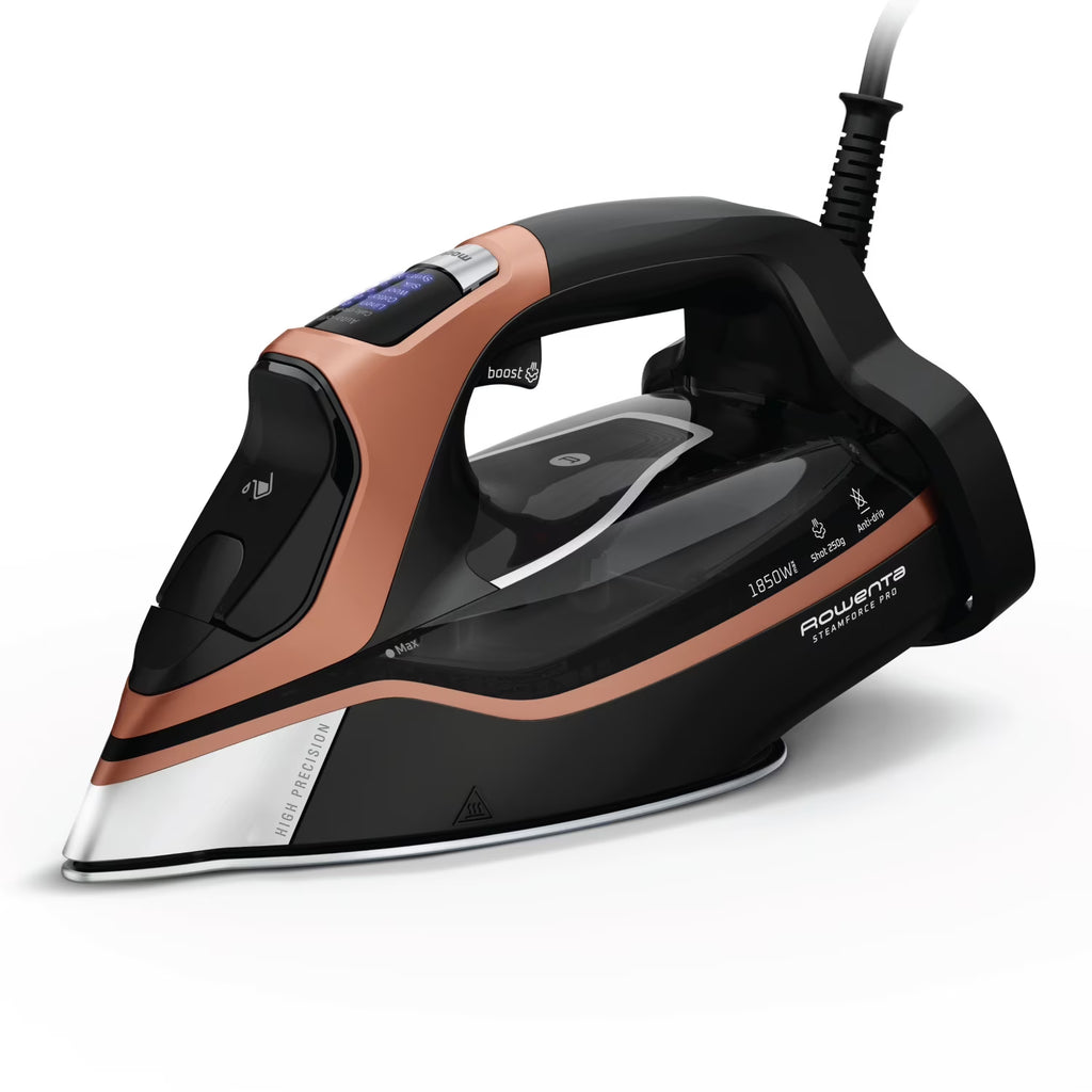 Rowenta Steam Force+ Iron for Clothes, Stainless Steel Soleplate, 1850 Watts, 400 Microsteam Holes, Garment Steamer, Black & Blue, DW9440U1