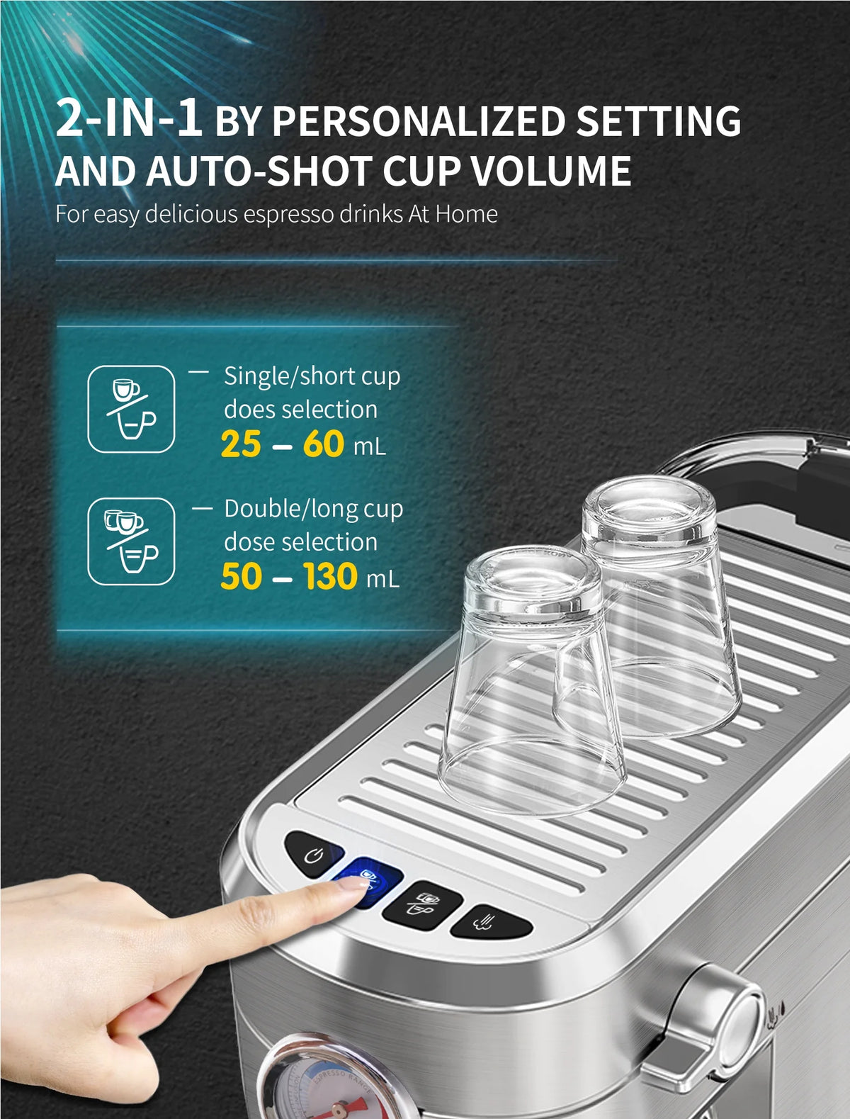 Gevi Compact Espresso Coffee Machine with Milk Steam Wand GECME418EA-U