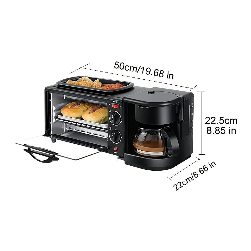 Nostalgia 3-in-1 Breakfast Station - Includes Coffee Maker, Toaster Oven, Oven, Non-Stick Fry Pan And 4-Slice Toaster - Multi-Function Breakfast Maker with Timer