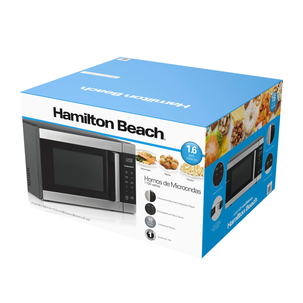 Hamilton Beach 1.6 Cu ft Sensor Cook Countertop Microwave Oven, 1100 Watts, Stainless Steel, New