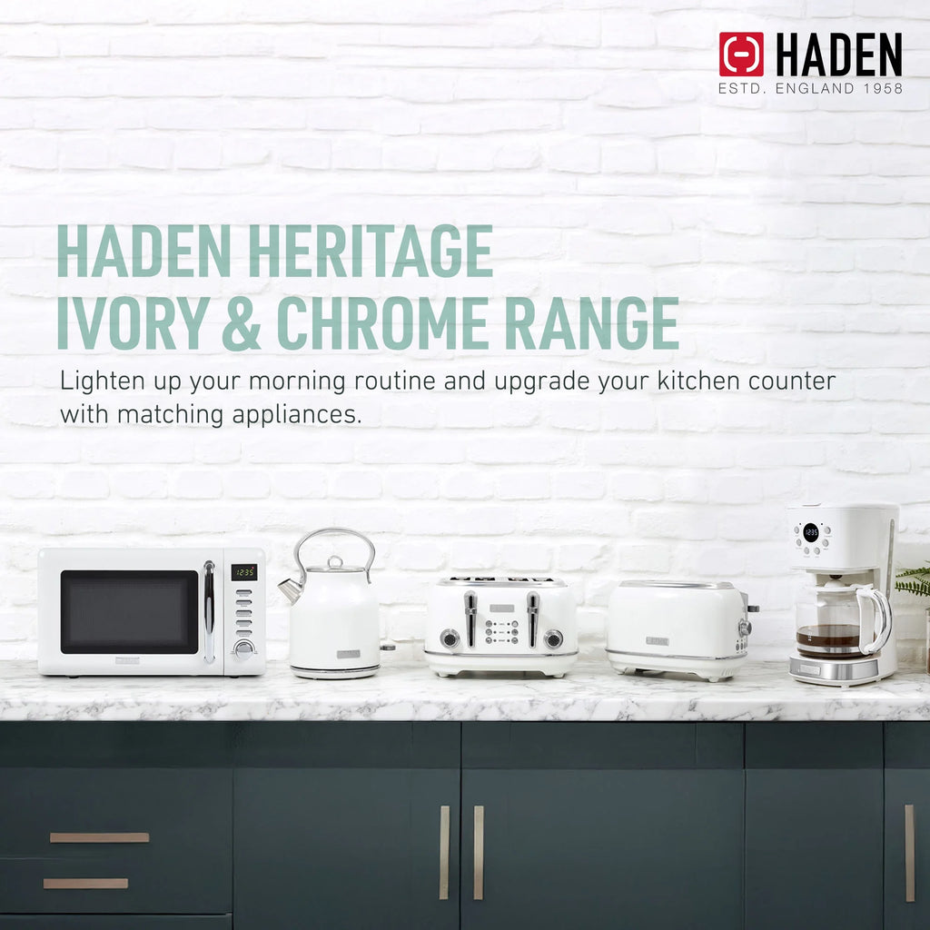 Haden Heritage 1.7 Liter Electric Kettle with 2 Slice Bread Toaster, White