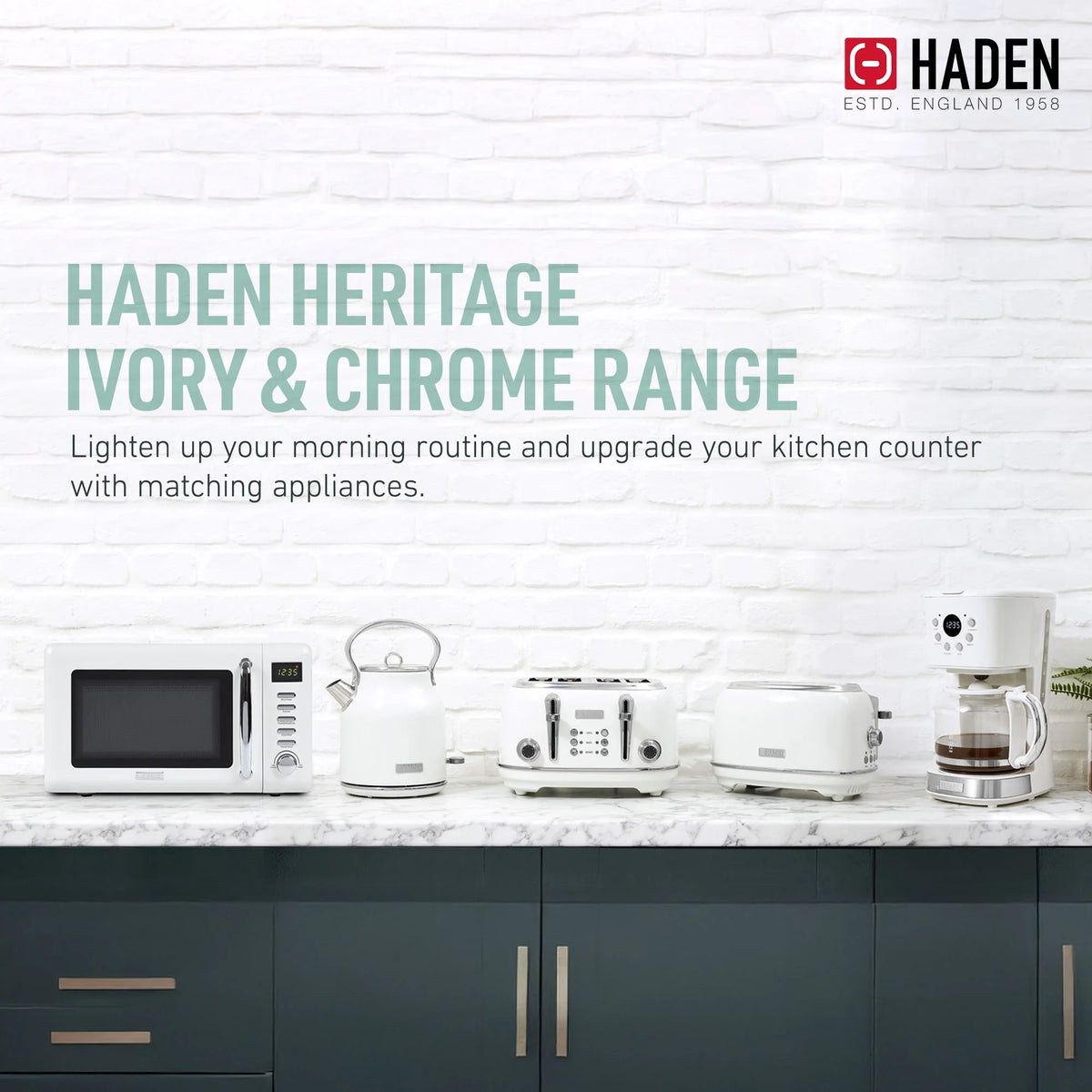 Haden Heritage 1.7 Liter Electric Kettle with 2 Slice Bread Toaster, White