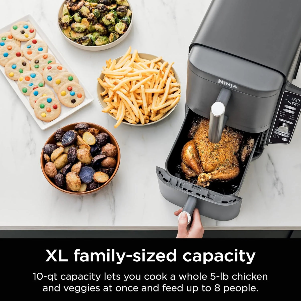 Restored Ninja Air Fryer, 10QT DoubleStack XL 2-Basket, Compact Design, Cooks 5lb Whole Chicken, Roast, Bake & More, Dishwasher Safe Parts, Grey, SL401 (Ceritified)(Refurbished)