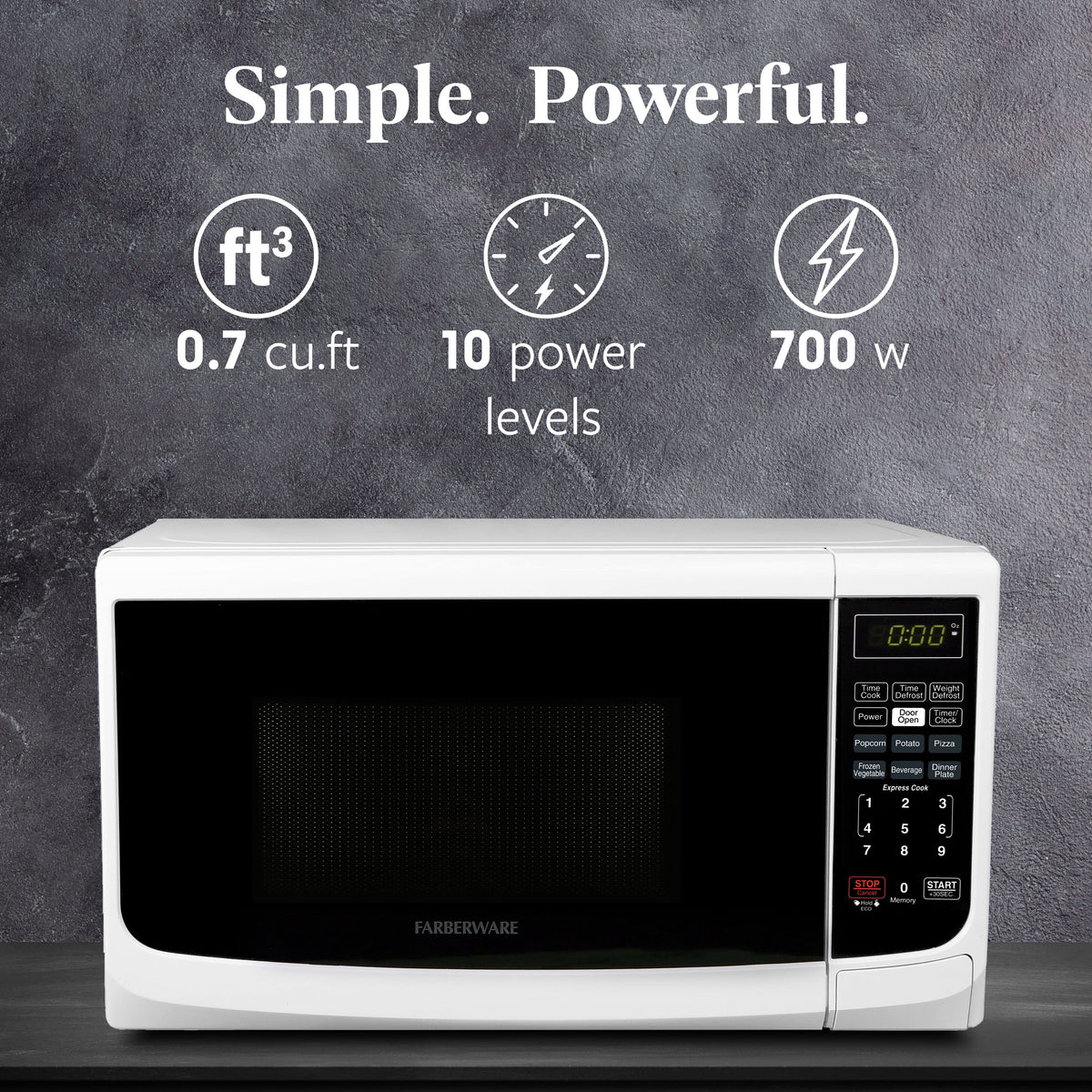 Farberware Countertop Microwave Oven with LED Lighting & Child Lock, 0.7 Cu Ft Black