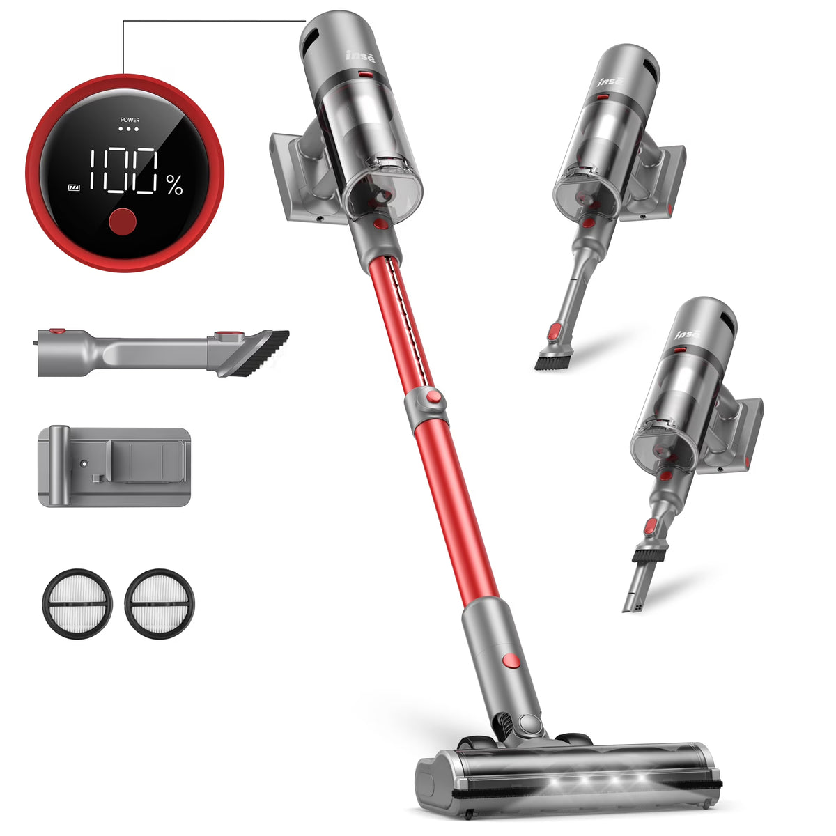 INSE Lightweight Cordless Vacuum with 30Kpa Powerful Suction & 60 Mins Runtime, Stick Vacuum  for Carpet, Tile, Pet Hair, Hardwood Floors
