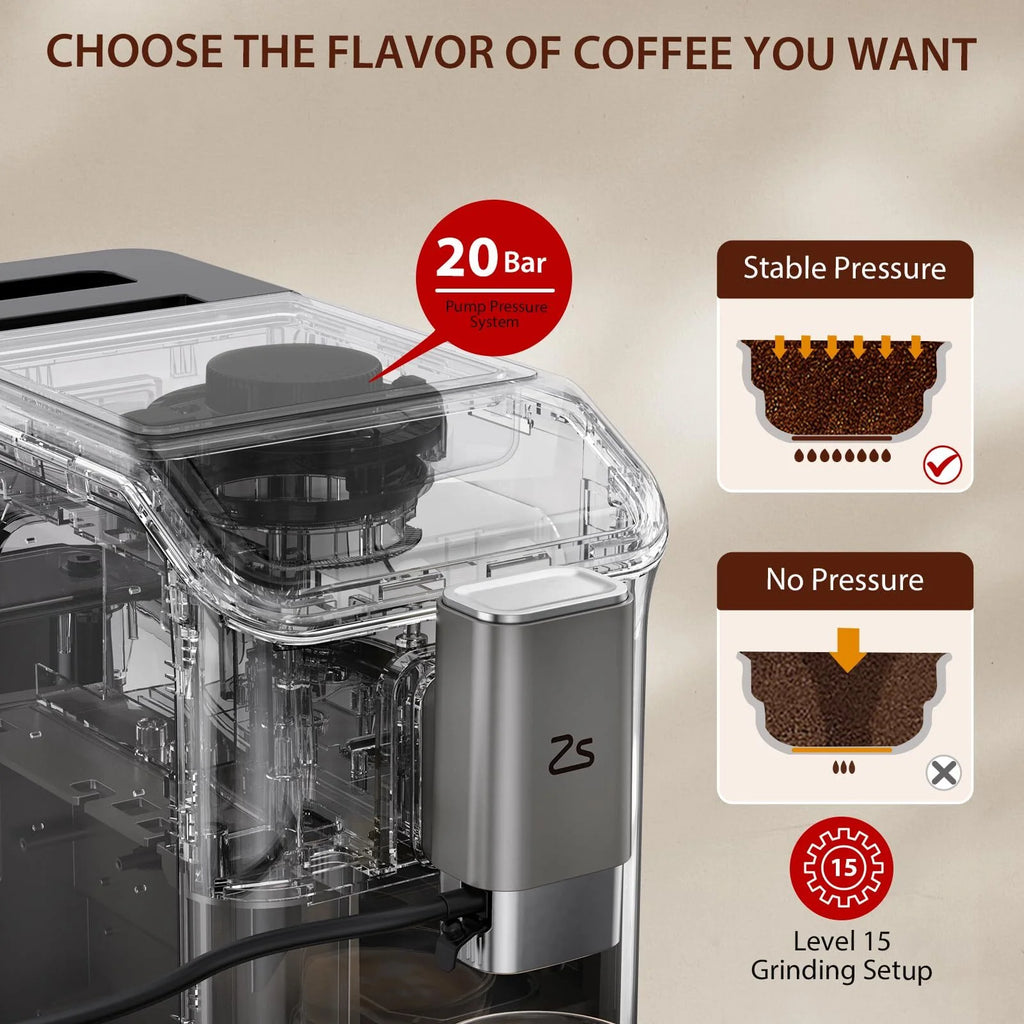 Soonbuy Fully Automatic Espresso Machine 20 Bar, With Milk Frother Steam Wand,Gold