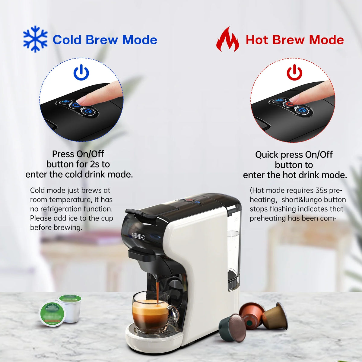 HiBREW H1A 4-in-1 Capsule Coffee Machine - 19Bar Espresso Maker for Hot/Cold Brews Black
