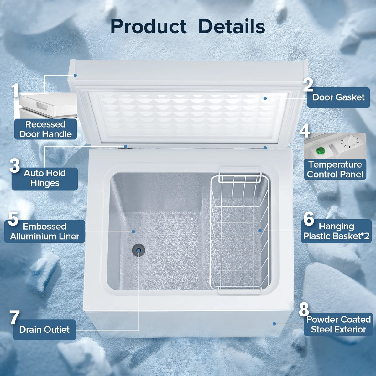 AUSEO Compact Freezer 3.5 cu ft Environmental Chest Freezer, Mini Freezer with 7 Gear Adjustable Temperature, Removable Storage Basket, Energy Saving, White