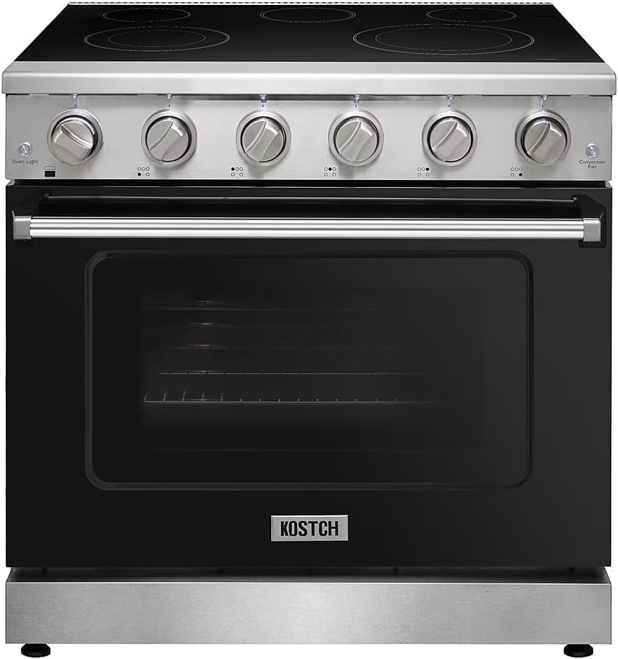 KOSTCH 36 inch Electric Range, 5-Burner Cooktop with 6.0 cu ft Convection Oven, Glass Top, in Stainless Steel