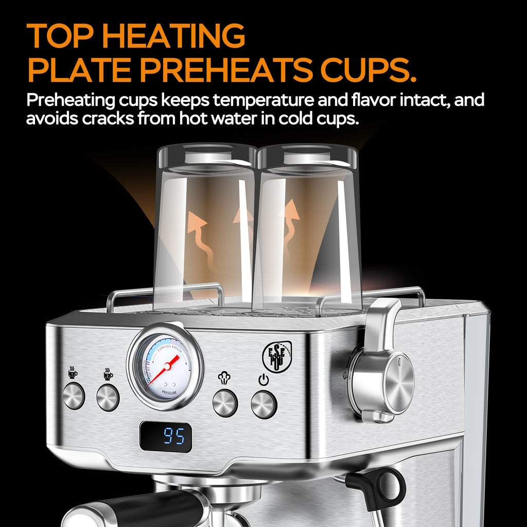 20 Bar Espresso Machine with Milk Frother, Single & Double Shot, ESE Pod Compatible, Removable Water Tank for Cappuccino, Latte, & Machiato for Home Barista