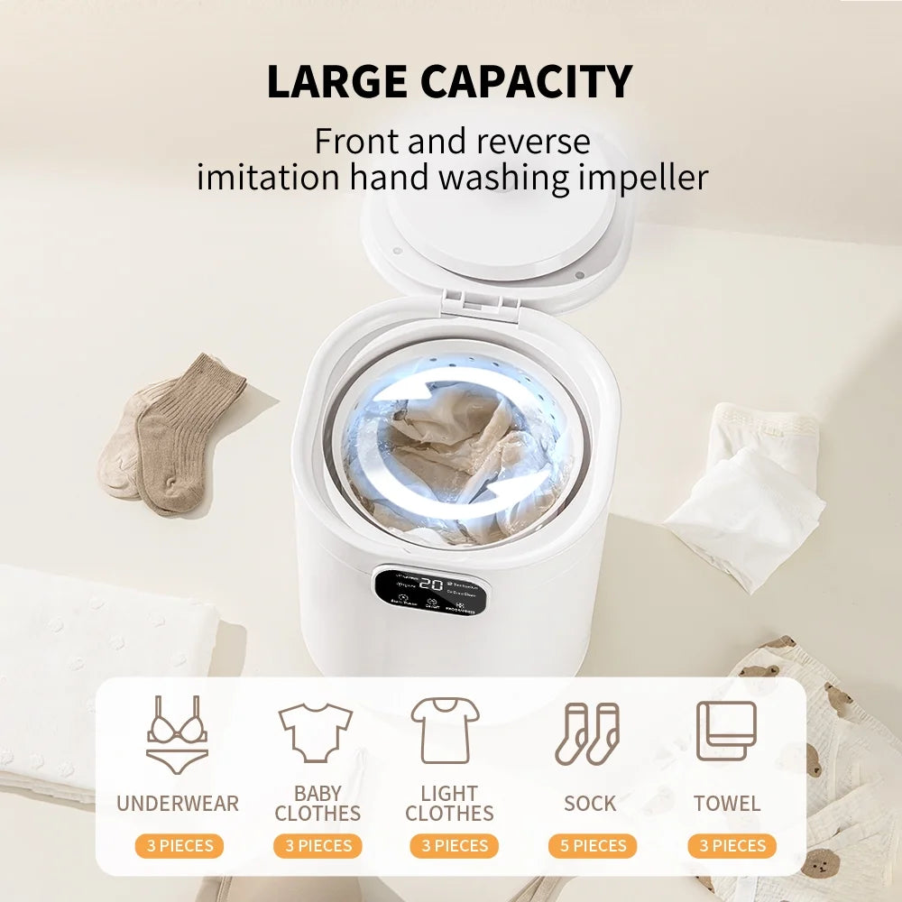 SIMATE Portable Washing Machine, Full Automatic Mini Washer with Spin Function, Compact Laundry Machine for Underwear, Socks, Baby Clothes, 30W, 7L