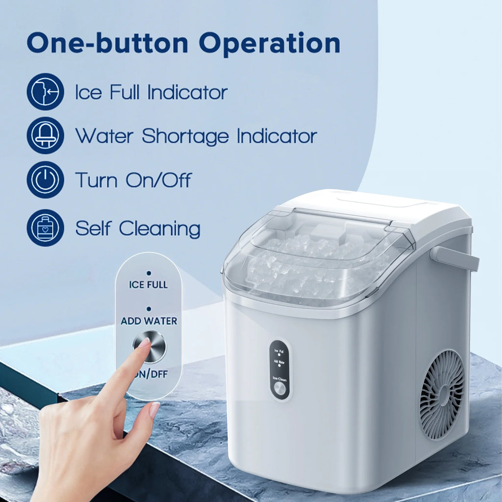 Electactic Nugget Ice Maker Countertop, 35lbs/24H, Self-Cleaning, Pebble Portable Ice Machine with Handle (White)