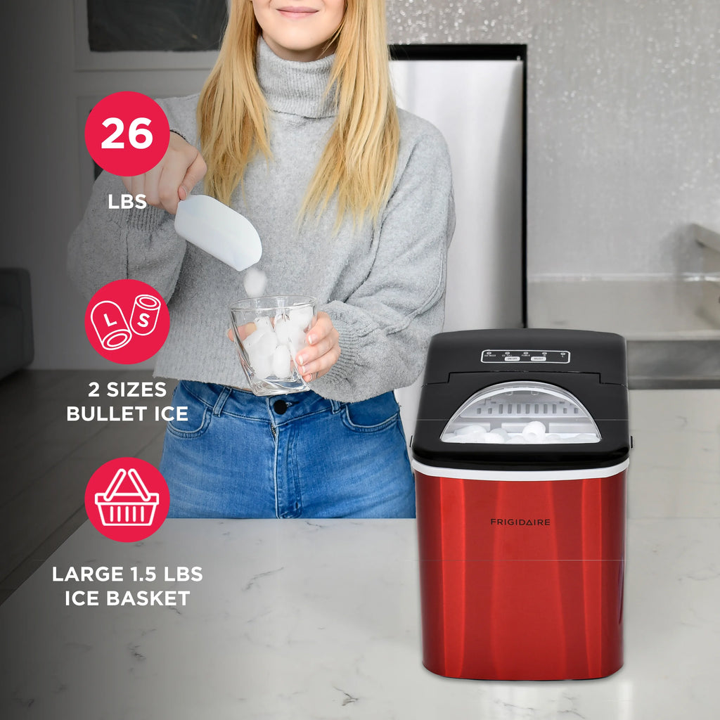 Frigidaire 26 lb. Countertop Ice Maker EFIC117-SS, Red Stainless Steel