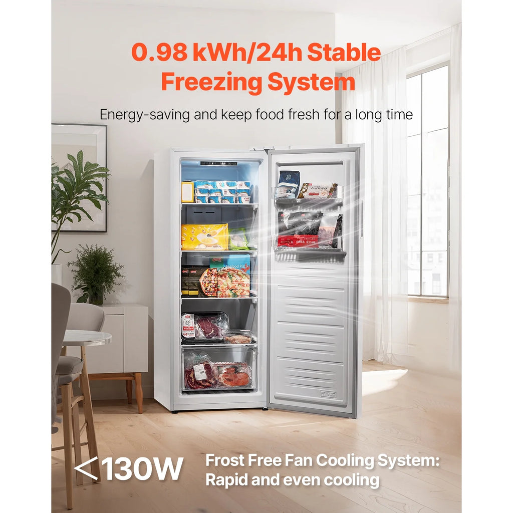KFFKFF Convertible Upright Freezer/Refrigerator, 11 Cu.Ft Frost-Free Unit with Temperature Control, Reversible Door, Adjustable Shelves, and LED Lighting for Home, Office, or Garage