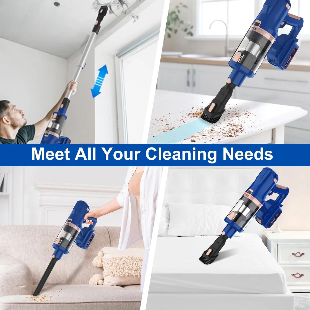 Cordless Vacuum Cleaner,30Kpa 60Mins Stick Vacuum Cleaner with LED Touch Screen,Lightweight Vacuum for Home Pet Hair Carpet Hard Floors V11(Blue)
