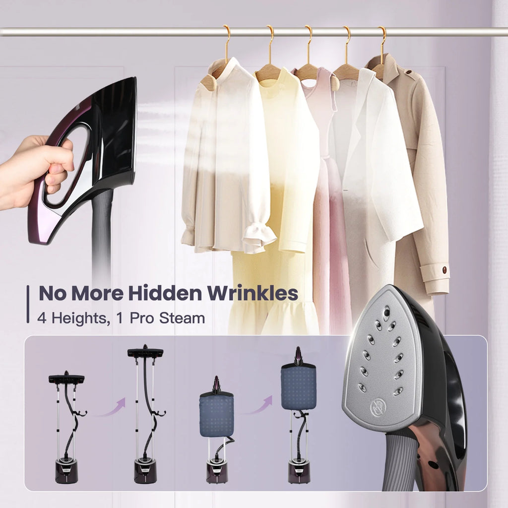 Advwin 1500W Standing Garment Steamer with 2.3L Water Tank, Adjustable Double Rod, 10 Ironing Modes, 35s Fast Heat-Up, Flat & Hanging Ironing